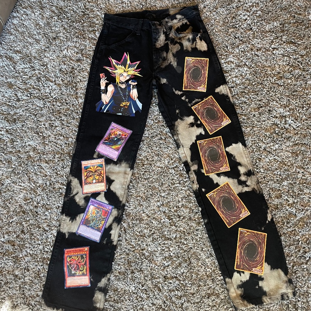 KONAMI'S YUGI character, custom Rustler jeans